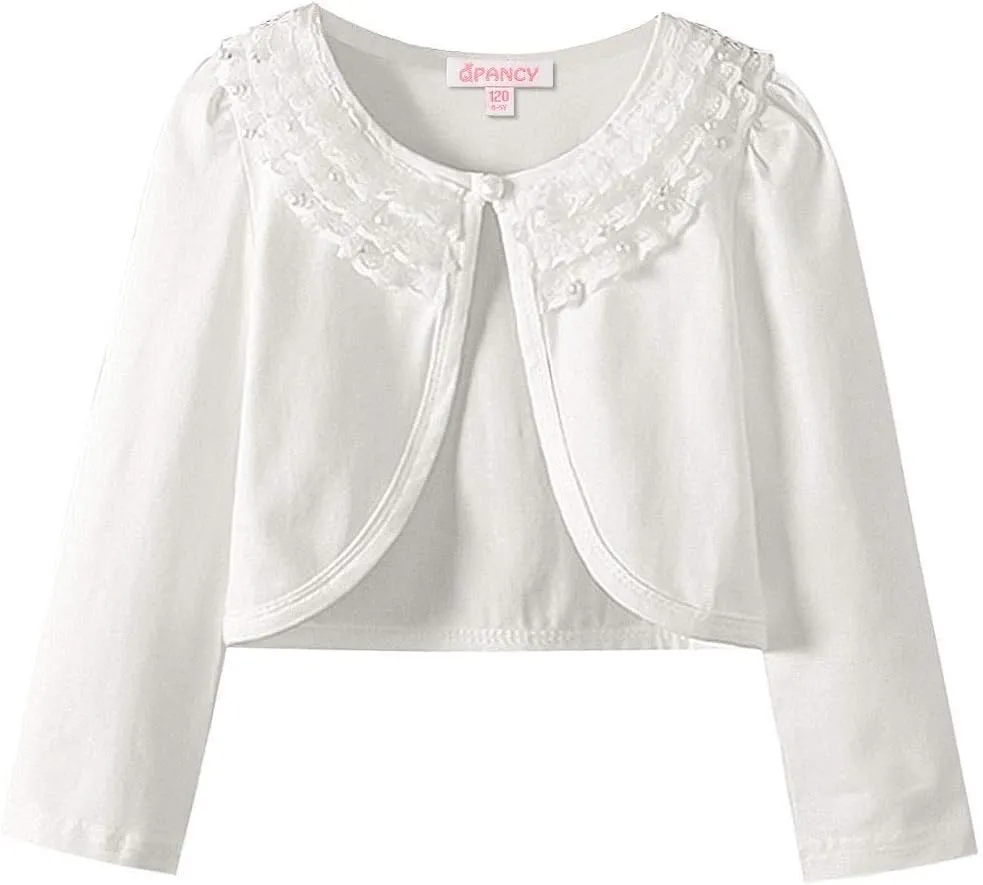 Girls Shrugs Lace Bolero Long Sleeve Cardigan Party Church Dress Cover Up