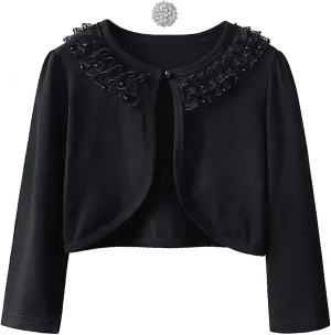 Girls Shrugs Lace Bolero Long Sleeve Cardigan Party Church Dress Cover Up