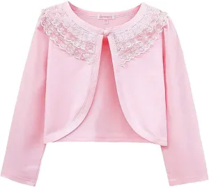 Girls Shrugs Lace Bolero Long Sleeve Cardigan Party Church Dress Cover Up