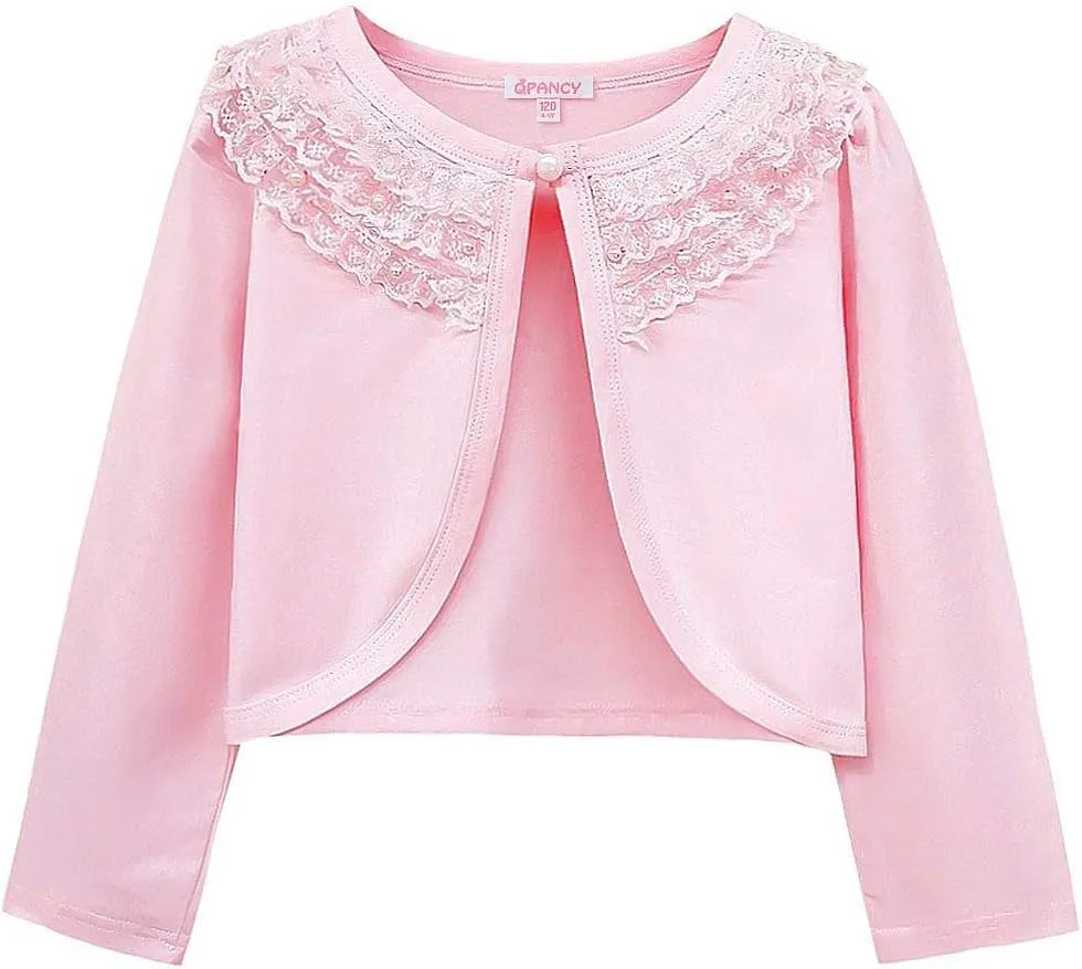 Girls Shrugs Lace Bolero Long Sleeve Cardigan Party Church Dress Cover Up