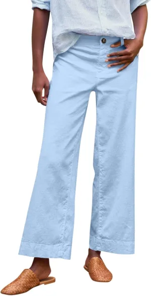 GOFULY Linen Palazzo Pants 2025 Vacation Summer Button Zipper Lounge Pants High Rise with Pocket Elegant Solid Beach Clothes