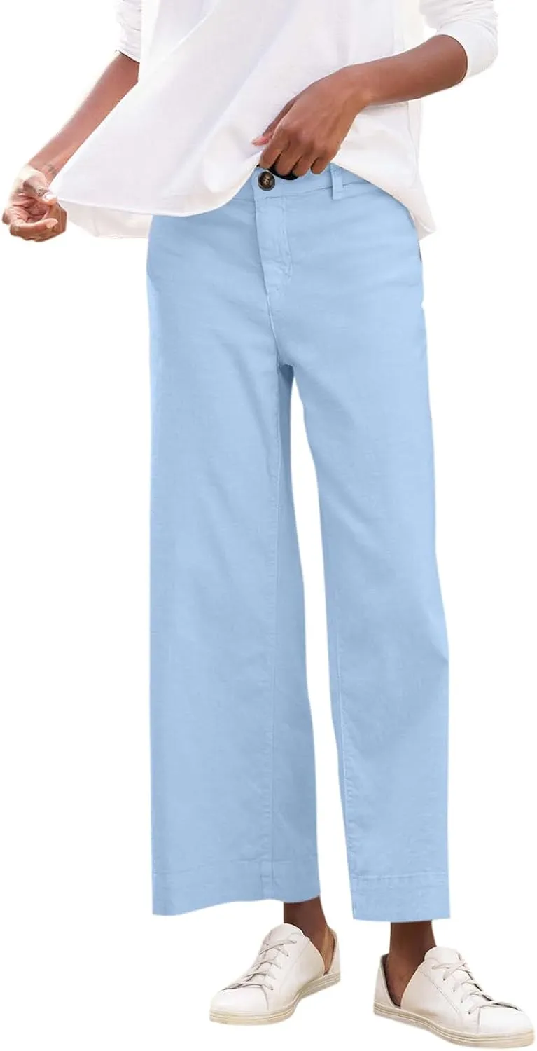 GOFULY Linen Palazzo Pants 2025 Vacation Summer Button Zipper Lounge Pants High Rise with Pocket Elegant Solid Beach Clothes