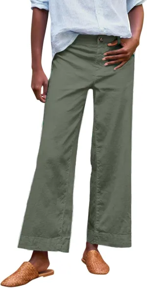 GOFULY Linen Palazzo Pants 2025 Vacation Summer Button Zipper Lounge Pants High Rise with Pocket Elegant Solid Beach Clothes