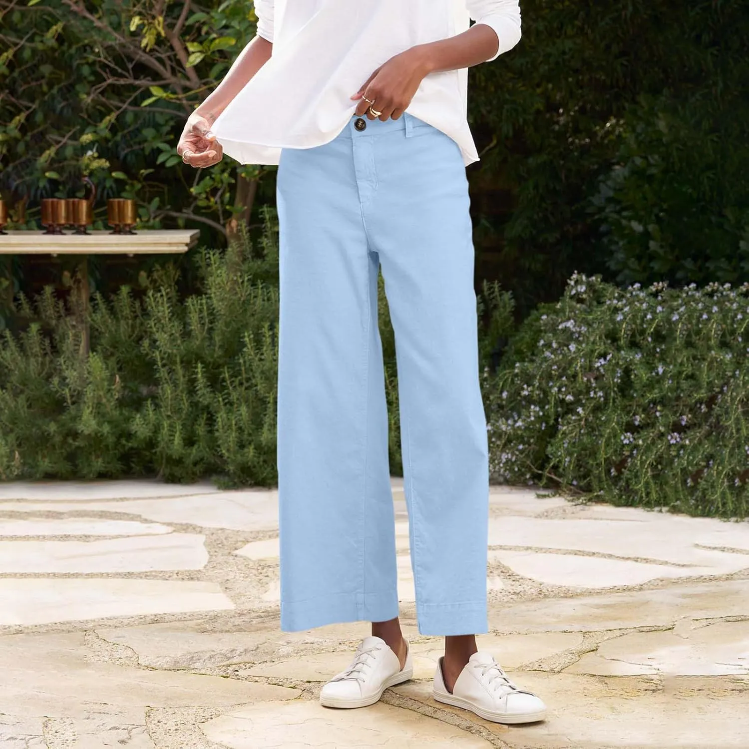 GOFULY Linen Palazzo Pants 2025 Vacation Summer Button Zipper Lounge Pants High Rise with Pocket Elegant Solid Beach Clothes