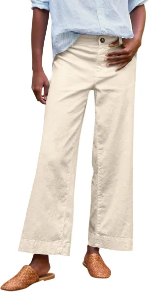 GOFULY Linen Palazzo Pants 2025 Vacation Summer Button Zipper Lounge Pants High Rise with Pocket Elegant Solid Beach Clothes