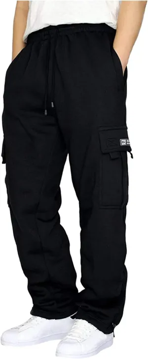 GOFULY Men Cargo Pants Fleece Elastic Waist Drawstring Baggy Pants Casual Sweatpants with Pockets Outdoor Joggers Trousers