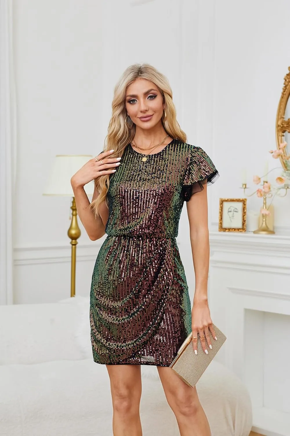 GRACE KARIN Women's Sparkly Sequin Dress Cap Sleeve Party Cocktail Holiday Dress Elegant Glitter Sparkly Dresses for Women
