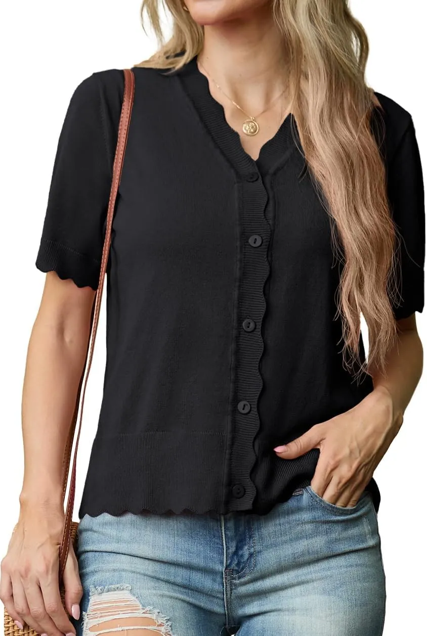 GRECERELLE Womens Summer Lightweight Short Sleeve Cropped Cardigan V-Neck Knit Sweater Shrug for Dressy