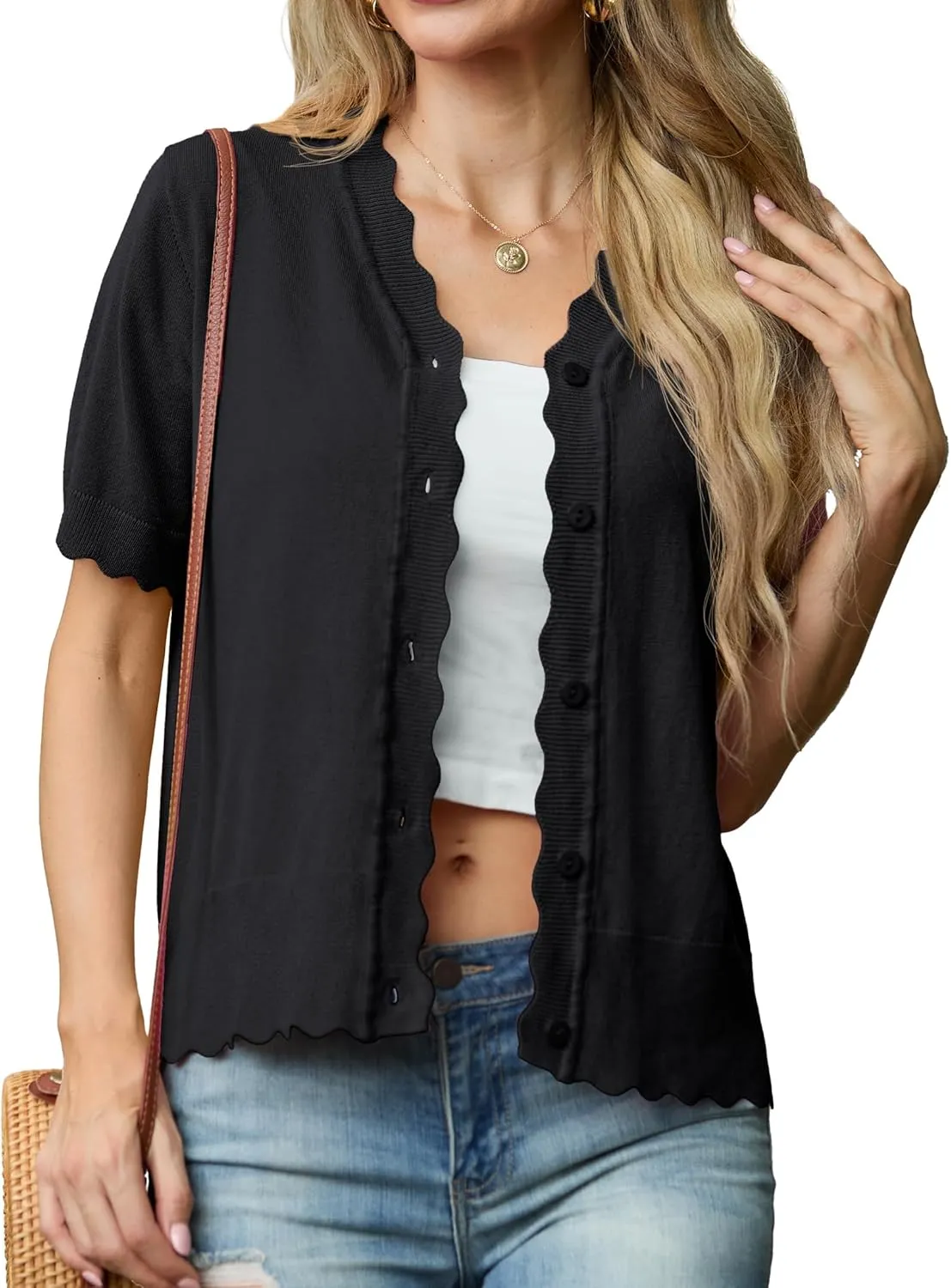 GRECERELLE Womens Summer Lightweight Short Sleeve Cropped Cardigan V-Neck Knit Sweater Shrug for Dressy