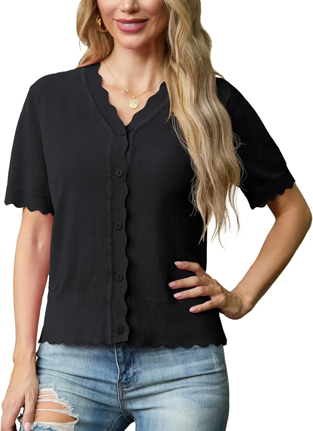 GRECERELLE Womens Summer Lightweight Short Sleeve Cropped Cardigan V-Neck Knit Sweater Shrug for Dressy