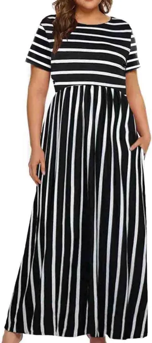 Halife Plus Size Dresses for Curvy Women Summer Casual Beach Long Maxi Dress with Pockets