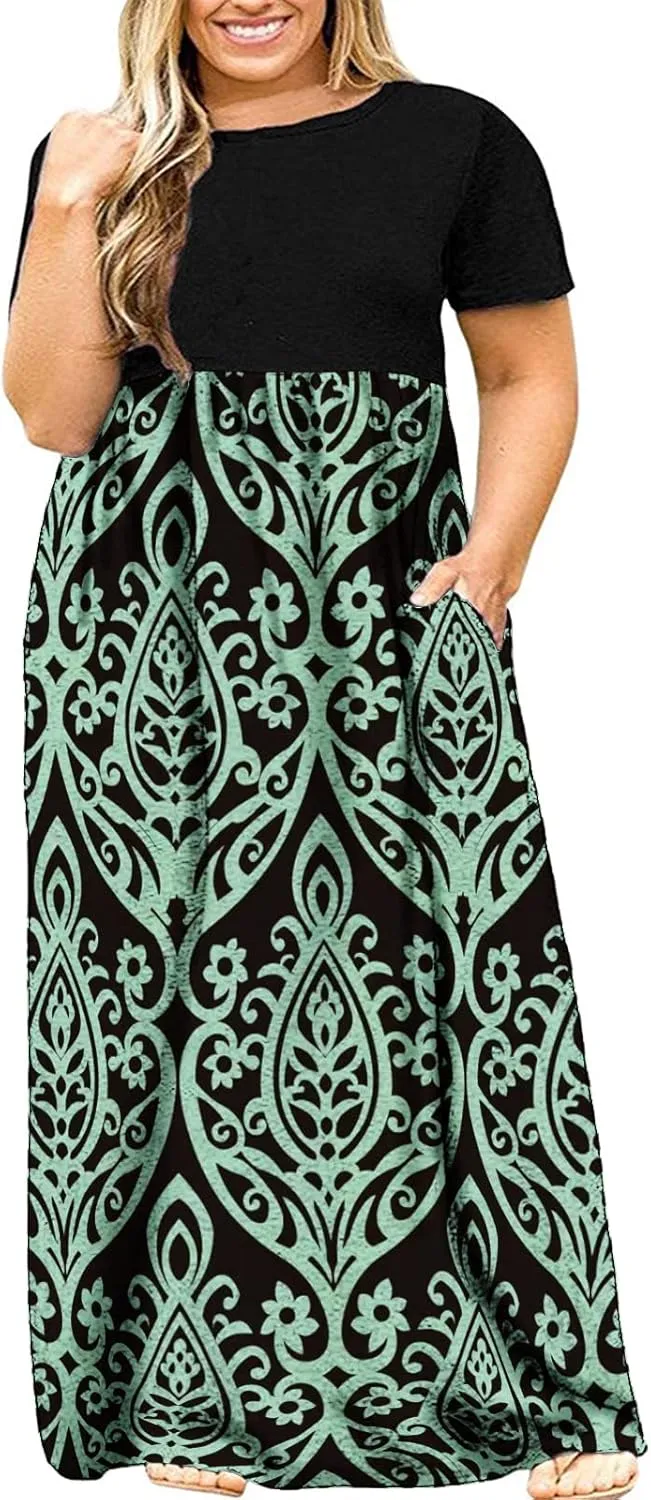 Halife Plus Size Dresses for Curvy Women Summer Casual Beach Long Maxi Dress with Pockets