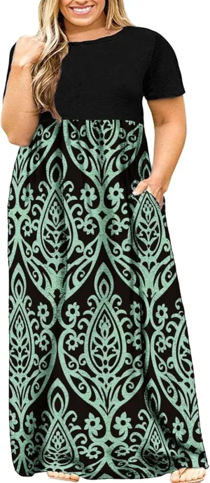 Halife Plus Size Dresses for Curvy Women Summer Casual Beach Long Maxi Dress with Pockets