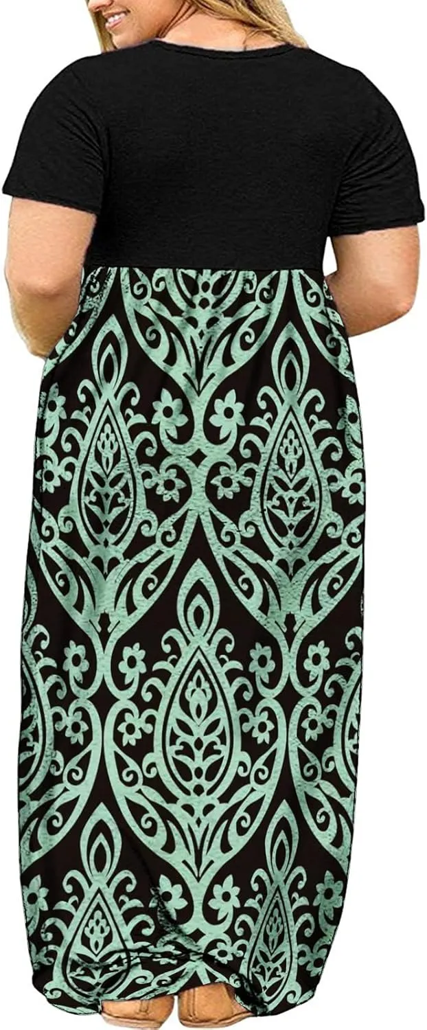 Halife Plus Size Dresses for Curvy Women Summer Casual Beach Long Maxi Dress with Pockets