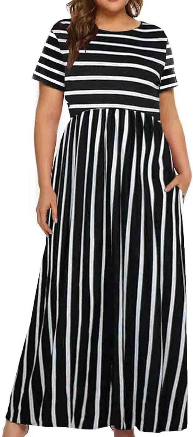 Halife Plus Size Dresses for Curvy Women Summer Casual Beach Long Maxi Dress with Pockets