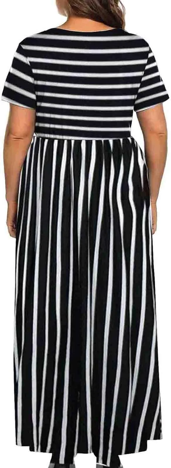 Halife Plus Size Dresses for Curvy Women Summer Casual Beach Long Maxi Dress with Pockets