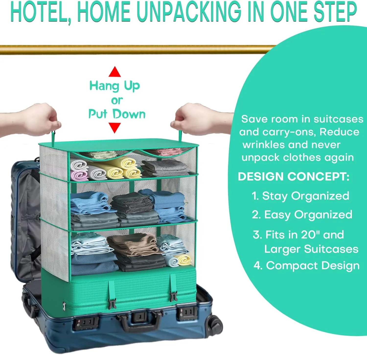 Hanging Packing Cubes for Suitcase Organizer Bags, Upgraded Nylon Fabric Portable Closet 17 * 12 * 24in, Compression Packing and Unpacking In One Step for Business Travel Essentials
