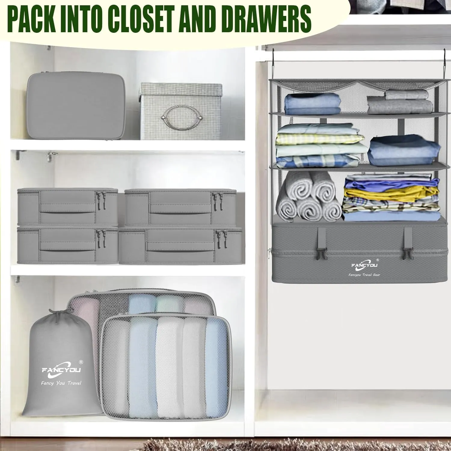 Hanging Packing Cubes for Suitcase Organizer Bags, Upgraded Nylon Fabric Portable Closet 17 * 12 * 24in, Compression Packing and Unpacking In One Step for Business Travel Essentials