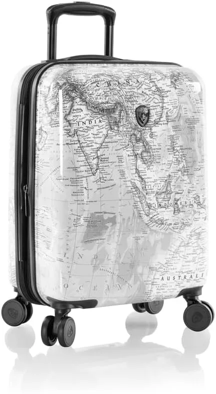 Heys Journey 3G Fashion Spinner, Lightweight and Durable, Expandable with A Glossy Protective Clear Coat, Comfortable Cushioned Grip and Side Handles, Men and Women, Black/White Map, Carry-On 21-Inch
