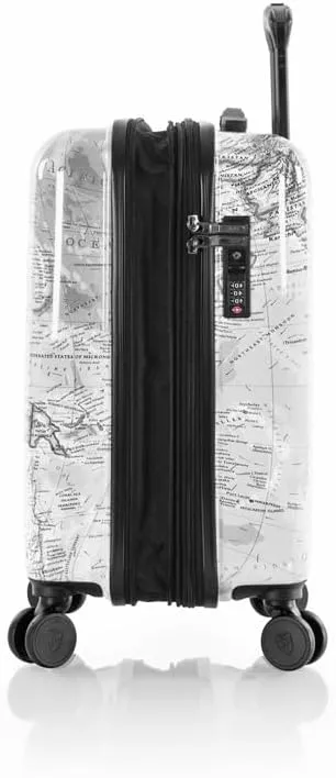 Heys Journey 3G Fashion Spinner, Lightweight and Durable, Expandable with A Glossy Protective Clear Coat, Comfortable Cushioned Grip and Side Handles, Men and Women, Black/White Map, Carry-On 21-Inch
