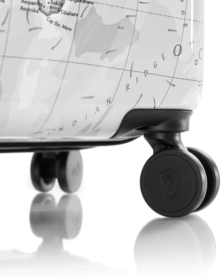 Heys Journey 3G Fashion Spinner, Lightweight and Durable, Expandable with A Glossy Protective Clear Coat, Comfortable Cushioned Grip and Side Handles, Men and Women, Black/White Map, Carry-On 21-Inch