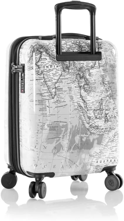Heys Journey 3G Fashion Spinner, Lightweight and Durable, Expandable with A Glossy Protective Clear Coat, Comfortable Cushioned Grip and Side Handles, Men and Women, Black/White Map, Carry-On 21-Inch