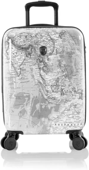 Heys Journey 3G Fashion Spinner, Lightweight and Durable, Expandable with A Glossy Protective Clear Coat, Comfortable Cushioned Grip and Side Handles, Men and Women, Black/White Map, Carry-On 21-Inch