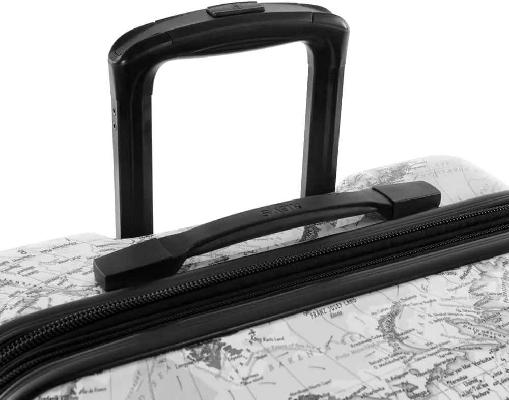 Heys Journey 3G Fashion Spinner, Lightweight and Durable, Expandable with A Glossy Protective Clear Coat, Comfortable Cushioned Grip and Side Handles, Men and Women, Black/White Map, Carry-On 21-Inch