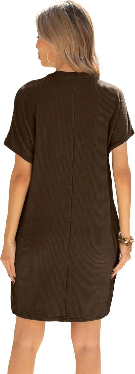HiMONE Womens Casual Dresses Vacation Tshirt Dress Crewneck Shift Shirt Summer Petite Dress XS-2XL