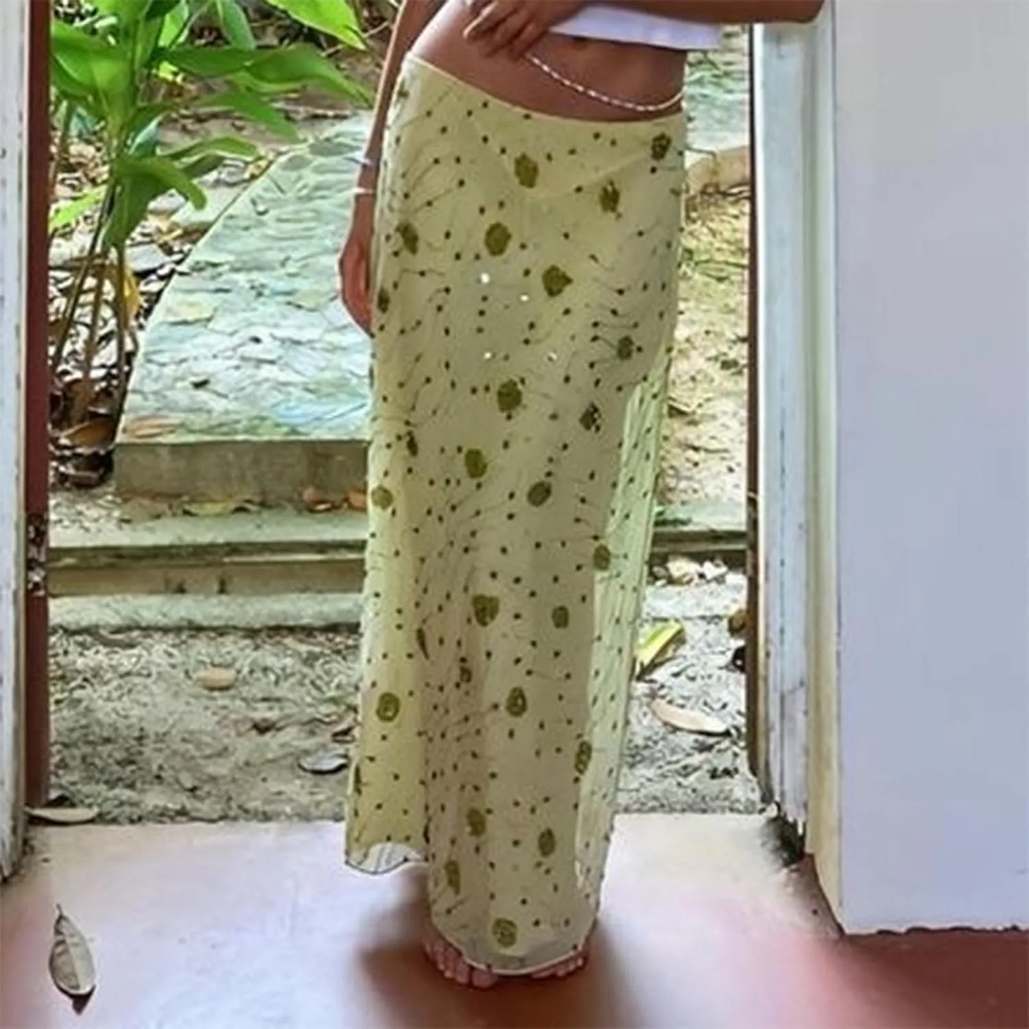 HOXIJIA Women Y2K Sparkly Sequin Stretchy Long Skirt Sheer Low Waist Glitter Maxi Skirts Summer Solid Color Bodycon Skort