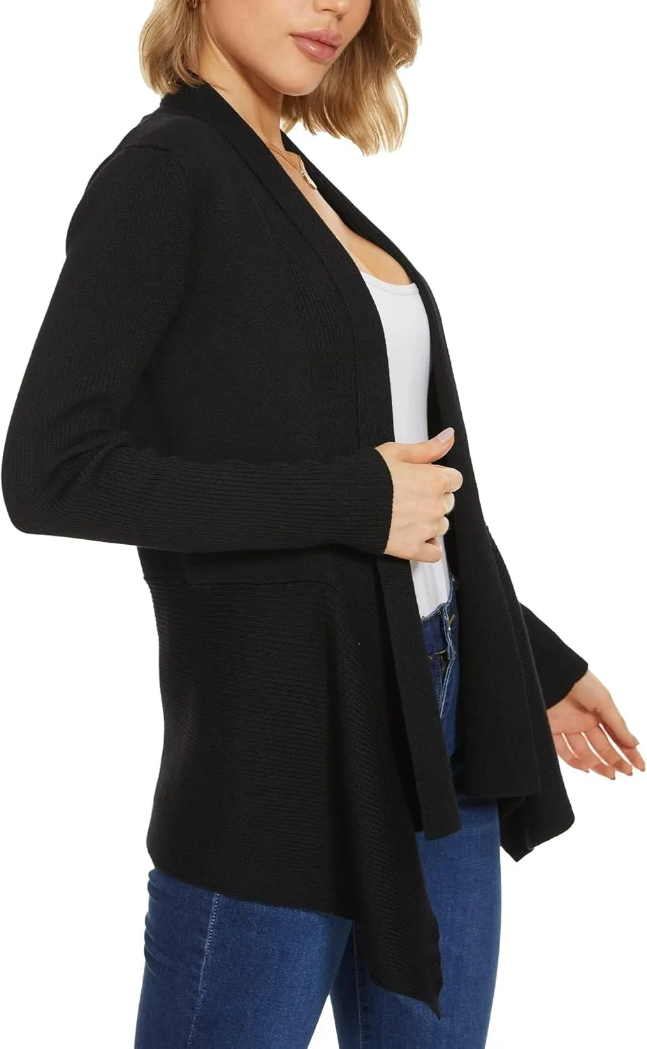 INKOFF Womens Draped Front Cardigan Sweaters Long Sleeve Waterfall Irregular Hem Cardigans Lighweight