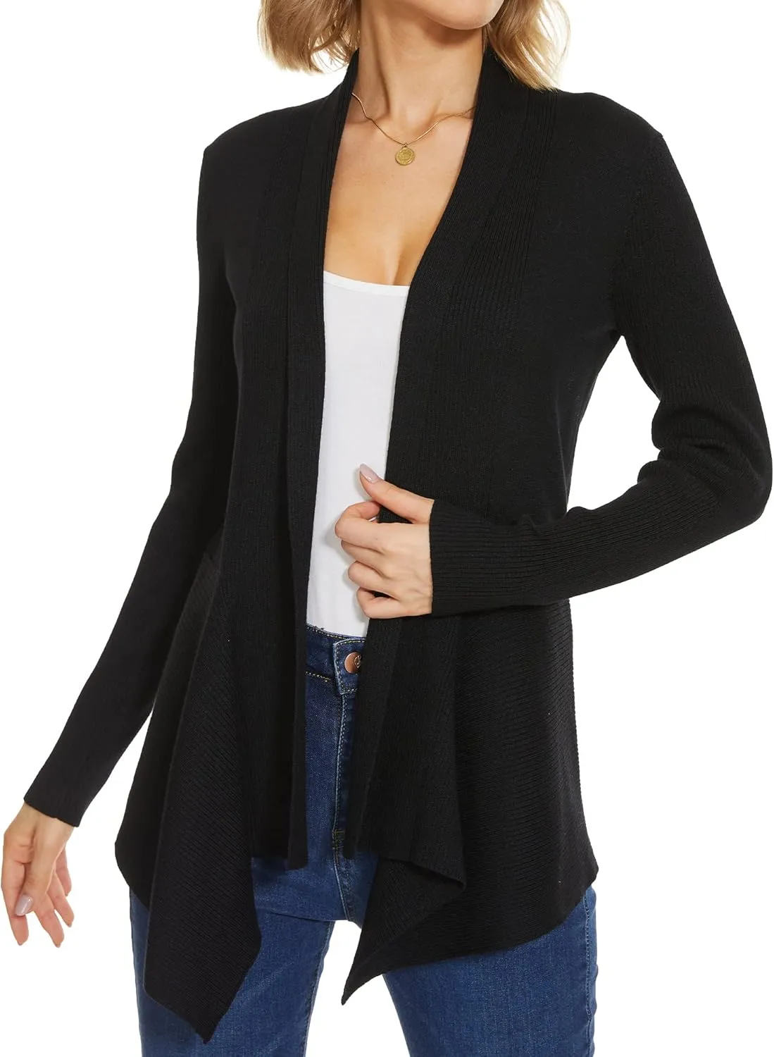 INKOFF Womens Draped Front Cardigan Sweaters Long Sleeve Waterfall Irregular Hem Cardigans Lighweight