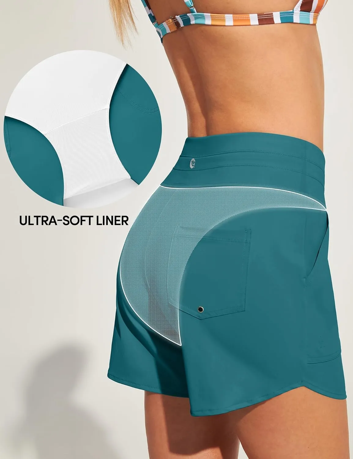 IUGA Womens 5" Swim Board Shorts Stretchy High Waisted Beach Shorts for Women Quick Dry UPF 50  Swimsuit Bottoms with Liner