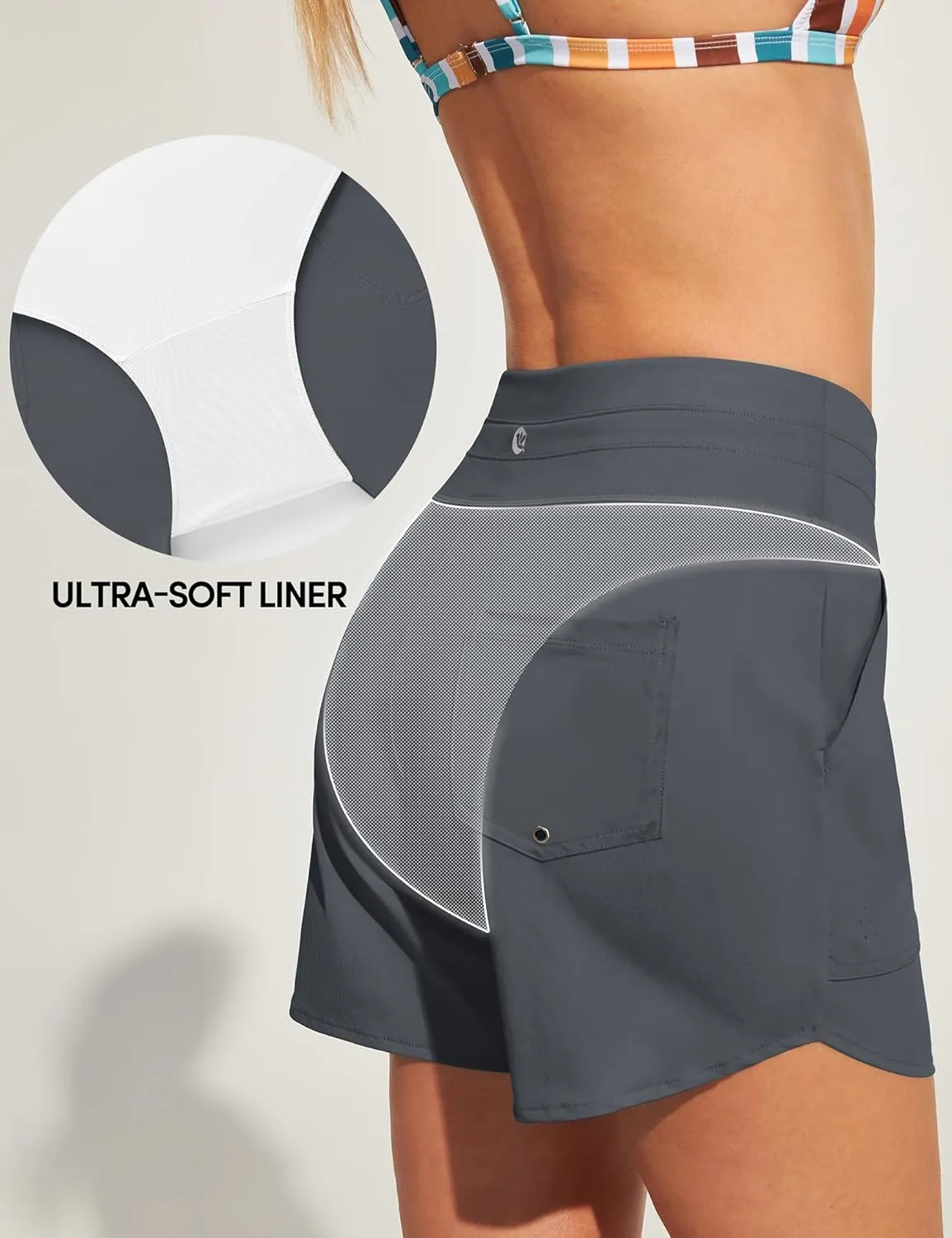 IUGA Womens 5" Swim Board Shorts Stretchy High Waisted Beach Shorts for Women Quick Dry UPF 50  Swimsuit Bottoms with Liner