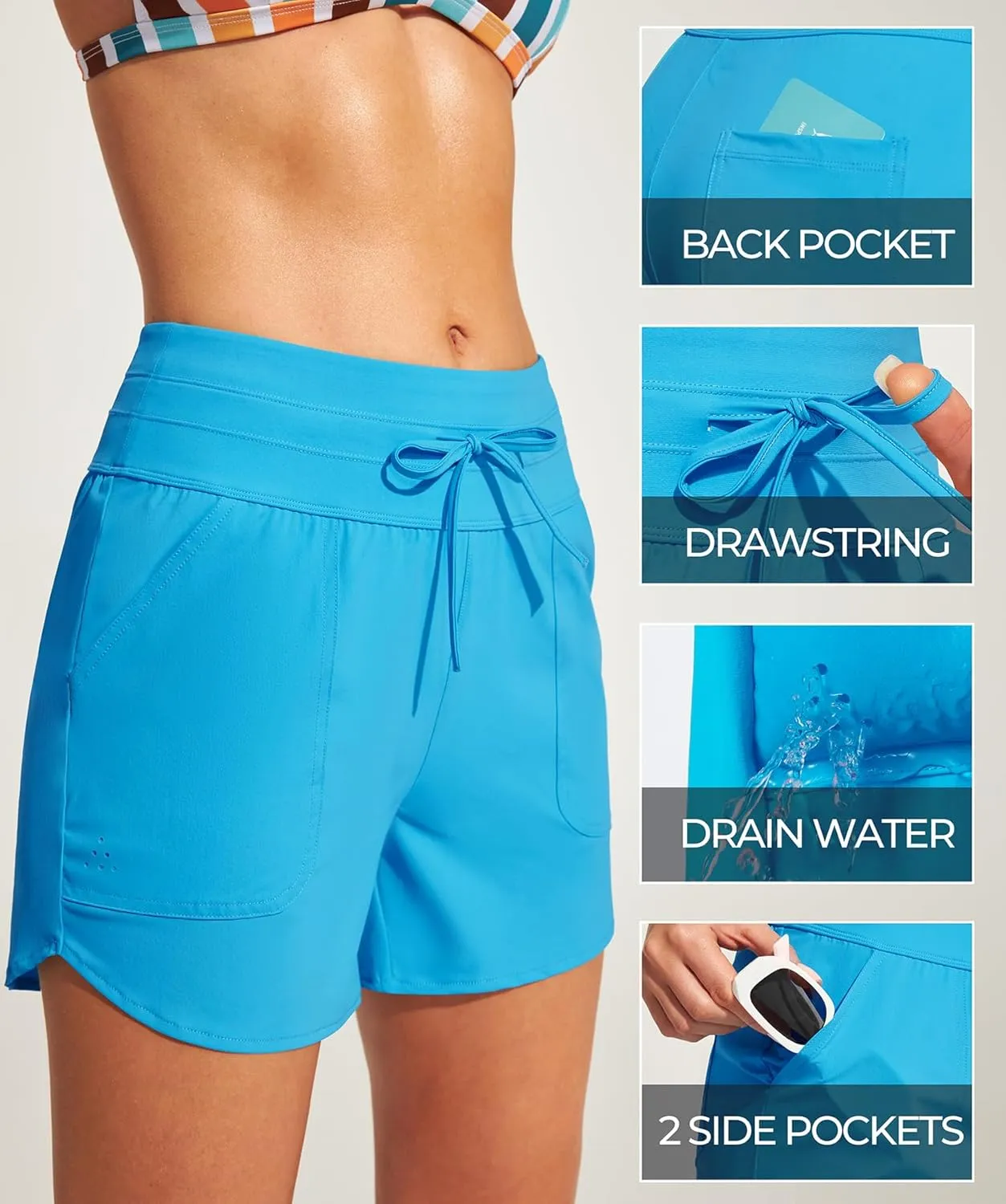 IUGA Womens 5" Swim Board Shorts Stretchy High Waisted Beach Shorts for Women Quick Dry UPF 50  Swimsuit Bottoms with Liner