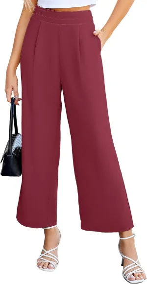 JASAMBAC Women's Wide Leg Pants High Elastic Waisted Pants with Pockets Work Business Office Casual Trousers
