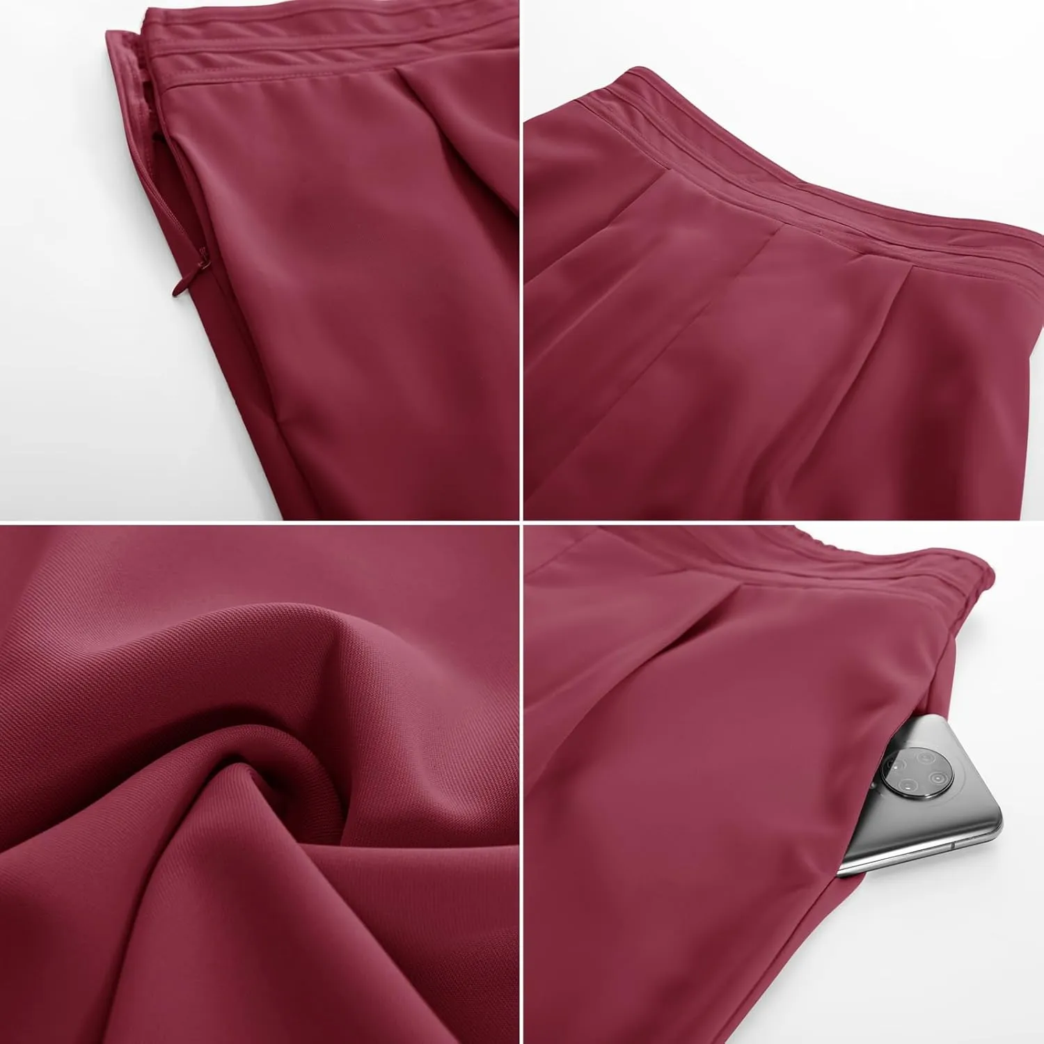 JASAMBAC Women's Wide Leg Pants High Elastic Waisted Pants with Pockets Work Business Office Casual Trousers
