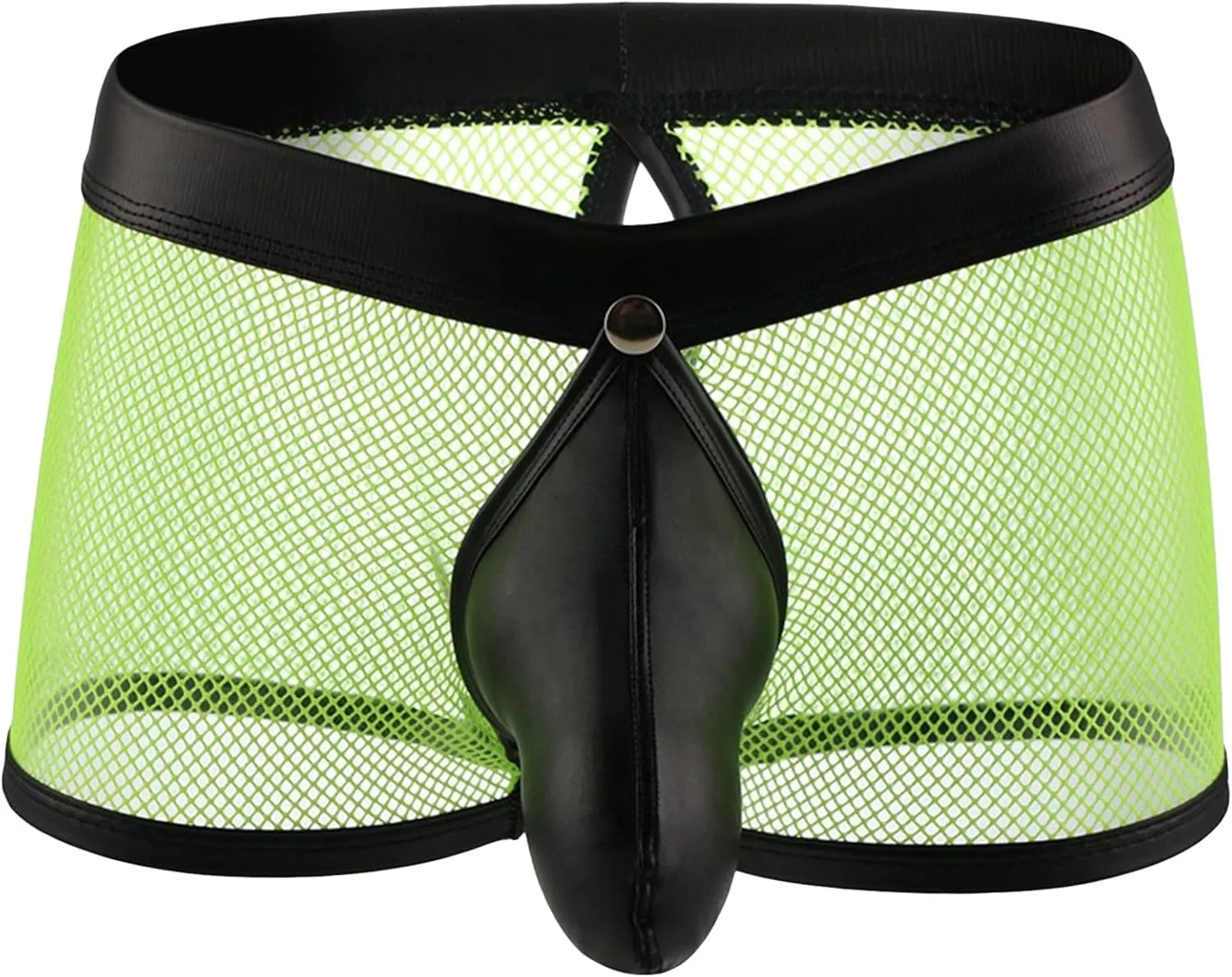 JEsilunmaMY Men's See Through Boxer Briefs Mesh Hollow Underwear with Removable Pouch Open Crotch Leather Lingerie Clubwear
