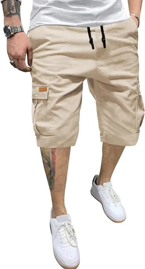 JMIERR Mens Casual Twill Cargo Shorts Cotton Drawstring Classic Cargo Stretch Short with 6 Pockets