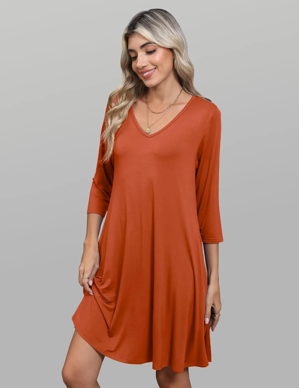 JollieLovin Women 3/4 Sleeve Plus Size Casual Fall Dresses 2024 V Neck T Shirt Long Tunic Dress