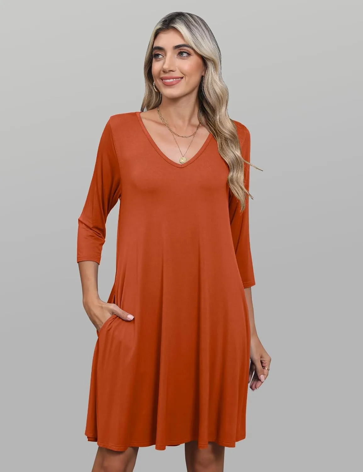 JollieLovin Women 3/4 Sleeve Plus Size Casual Fall Dresses 2024 V Neck T Shirt Long Tunic Dress