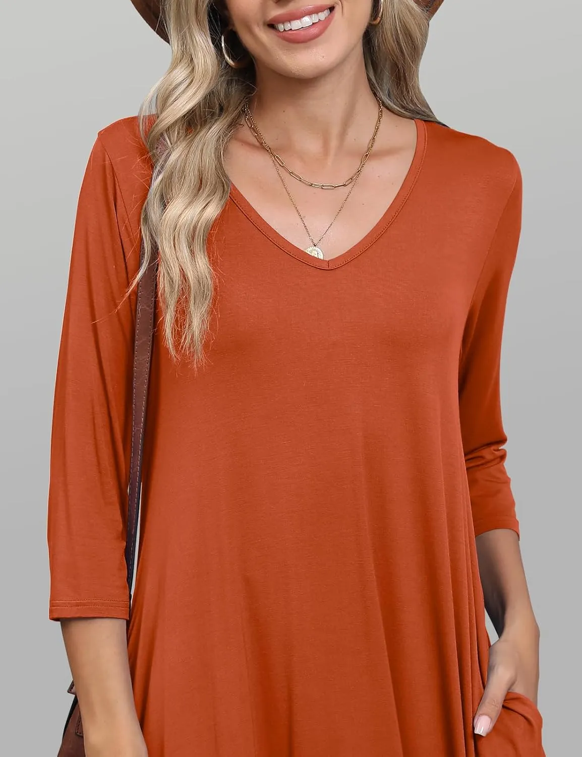 JollieLovin Women 3/4 Sleeve Plus Size Casual Fall Dresses 2024 V Neck T Shirt Long Tunic Dress
