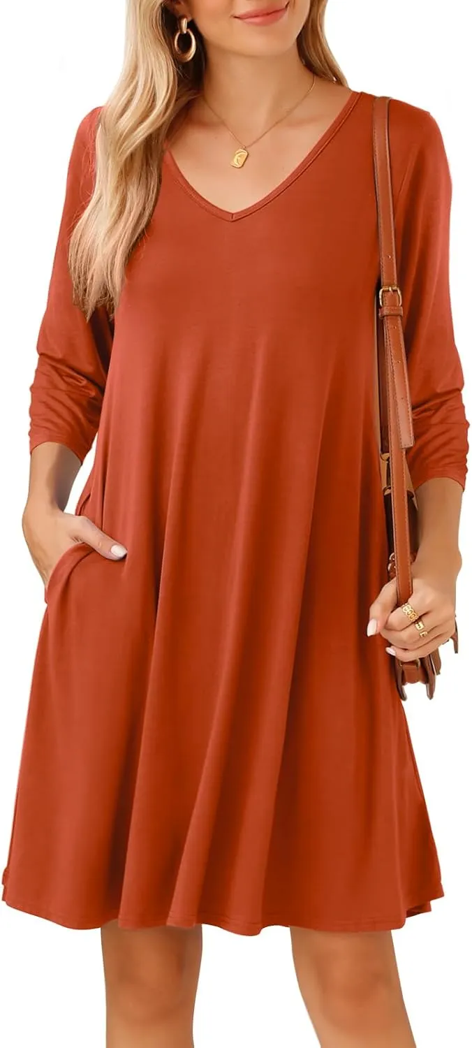 JollieLovin Women 3/4 Sleeve Plus Size Casual Fall Dresses 2024 V Neck T Shirt Long Tunic Dress