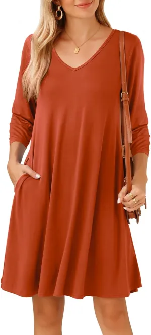 JollieLovin Women 3/4 Sleeve Plus Size Casual Fall Dresses 2024 V Neck T Shirt Long Tunic Dress