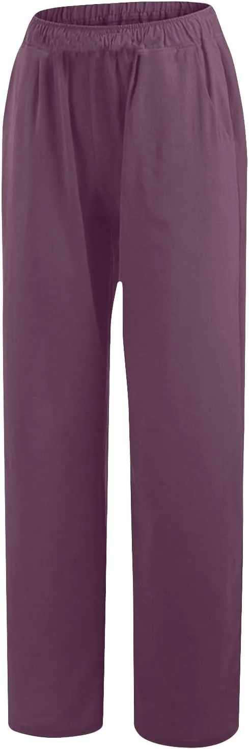 jsaierl Women's High Waist Linen Pants Casual Loose Summer Wide Leg Pants 2025 Comfy Lightweight Lounge Yoga Trousers