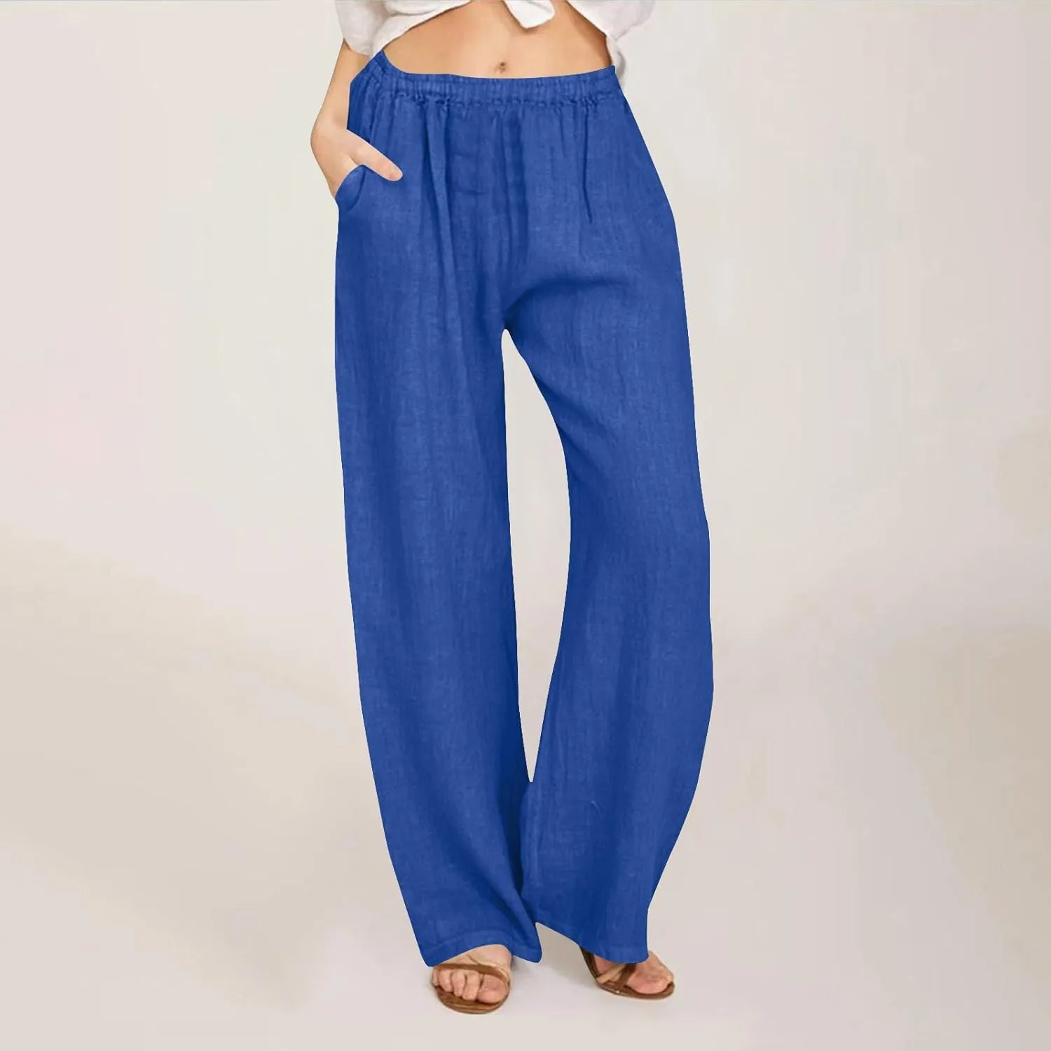 jsaierl Women's High Waist Linen Pants Casual Loose Summer Wide Leg Pants 2025 Comfy Lightweight Lounge Yoga Trousers