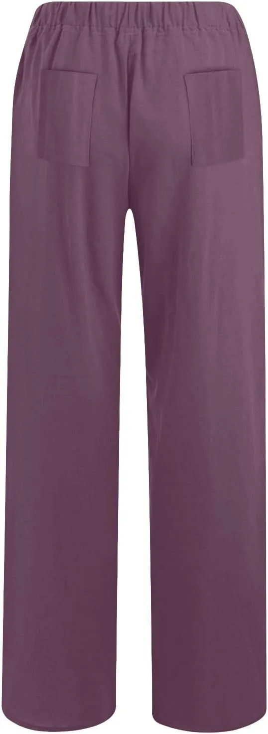 jsaierl Women's High Waist Linen Pants Casual Loose Summer Wide Leg Pants 2025 Comfy Lightweight Lounge Yoga Trousers