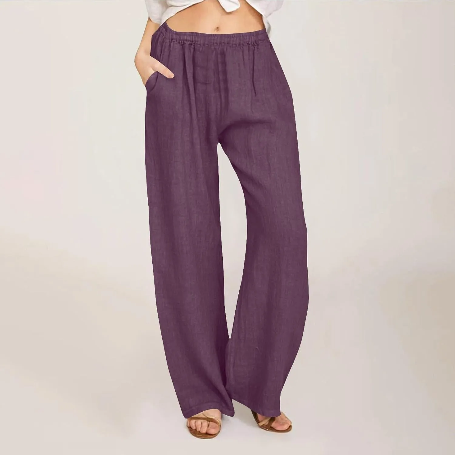 jsaierl Women's High Waist Linen Pants Casual Loose Summer Wide Leg Pants 2025 Comfy Lightweight Lounge Yoga Trousers