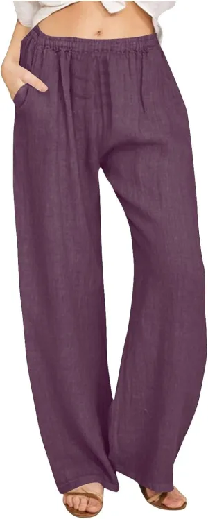 jsaierl Women's High Waist Linen Pants Casual Loose Summer Wide Leg Pants 2025 Comfy Lightweight Lounge Yoga Trousers