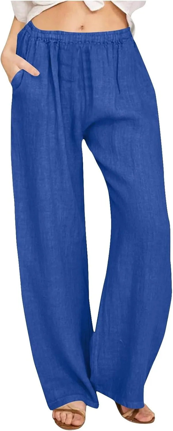 jsaierl Women's High Waist Linen Pants Casual Loose Summer Wide Leg Pants 2025 Comfy Lightweight Lounge Yoga Trousers